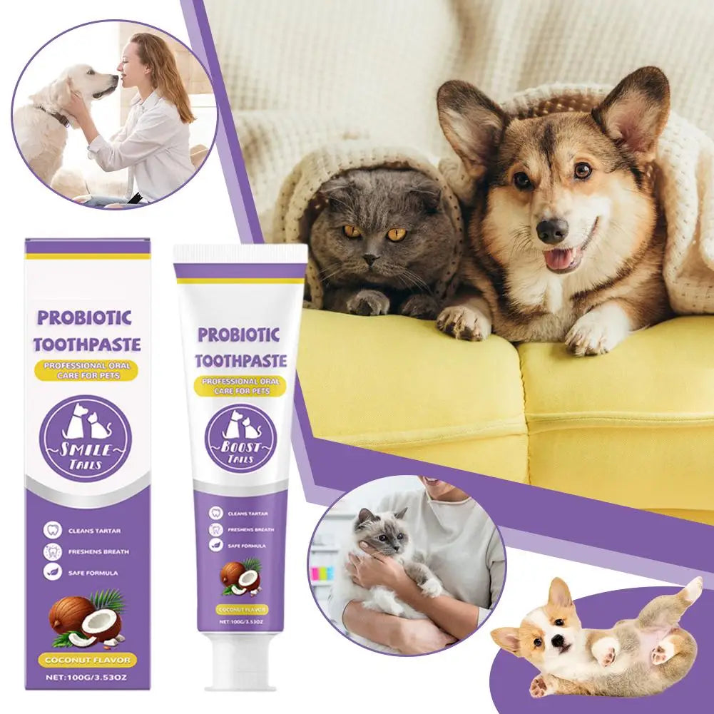 100g Pet Teeth Cleaning Toothpaste For Dog Cat Safe Effective Tartar Remover Breath Freshener Probiotic Paste With Coconut
