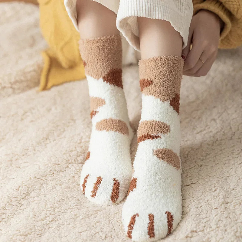 Winter Lamb Kawaii Cartoon Socks for Women Cute 3d Dog Cat Paw Pattern Fleece Warm Thicken Funny Plush Socks Sleeping socks