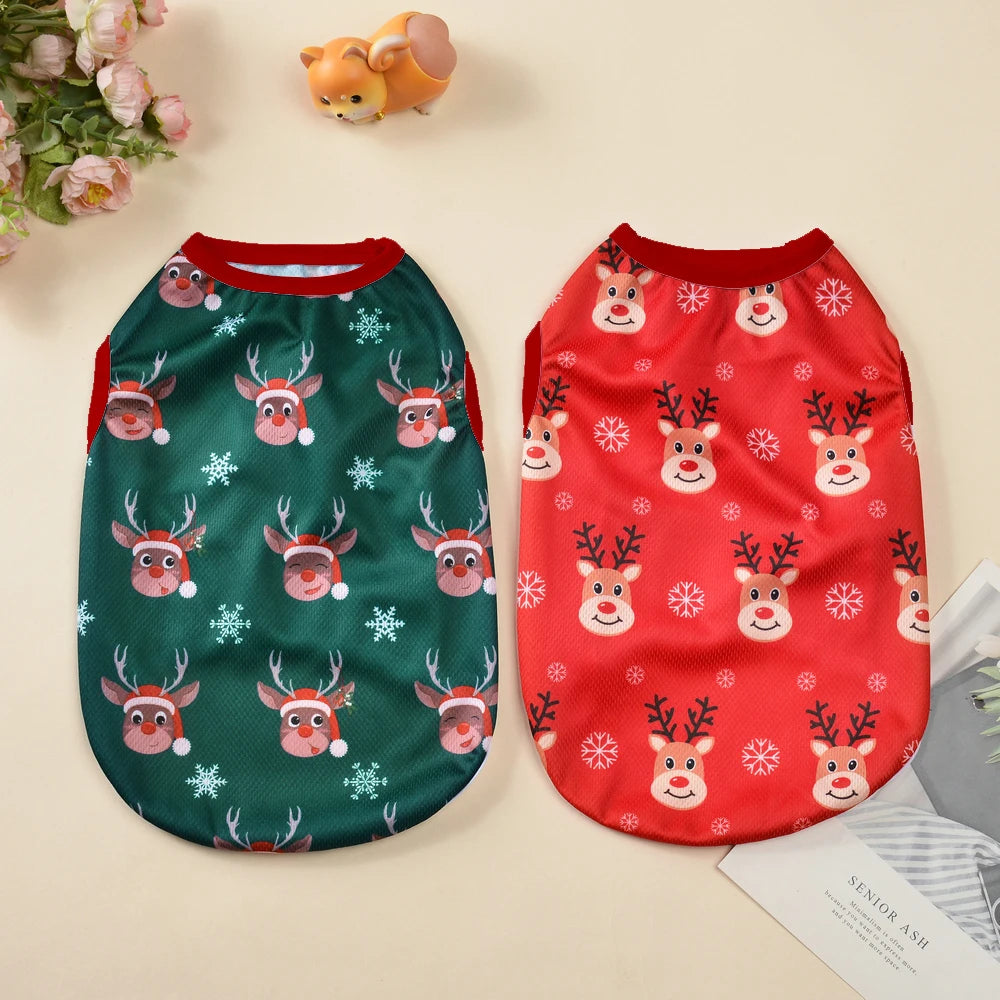 Small Dog Clothes Christmas Deer Snowman Print Puppy Vest T-shirt Pet Coat For Small Medium Dogs Cats Chihuahua Pug Costumes