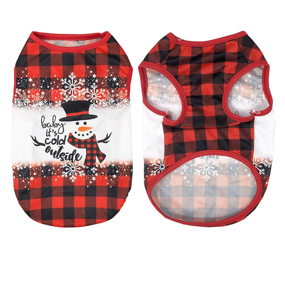 Small Dog Clothes Christmas Deer Snowman Print Puppy Vest T-shirt Pet Coat For Small Medium Dogs Cats Chihuahua Pug Costumes