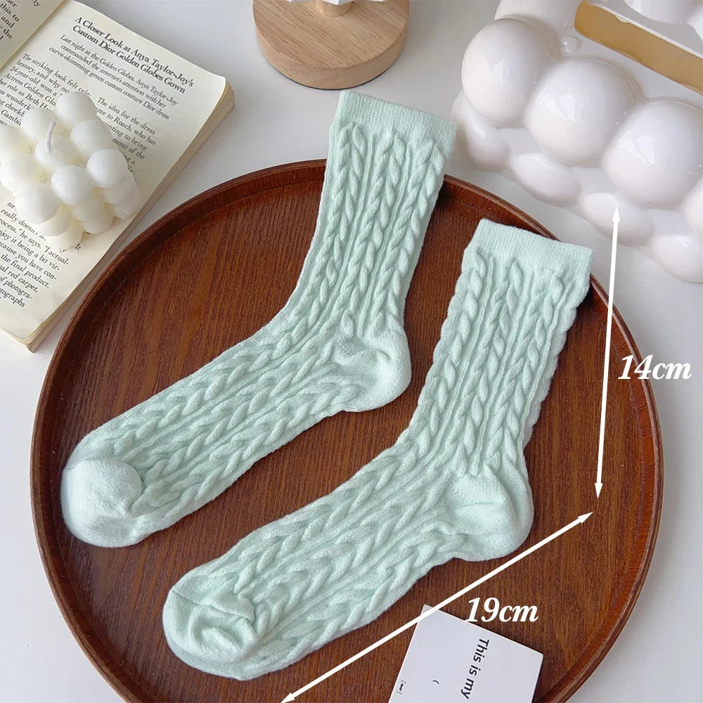 Plush Thickened Medium Tube Socks Solid Color Imitation Mink Women Men Warm Autumn Winter Socks Coral Velvet Sleep Thermal Sock