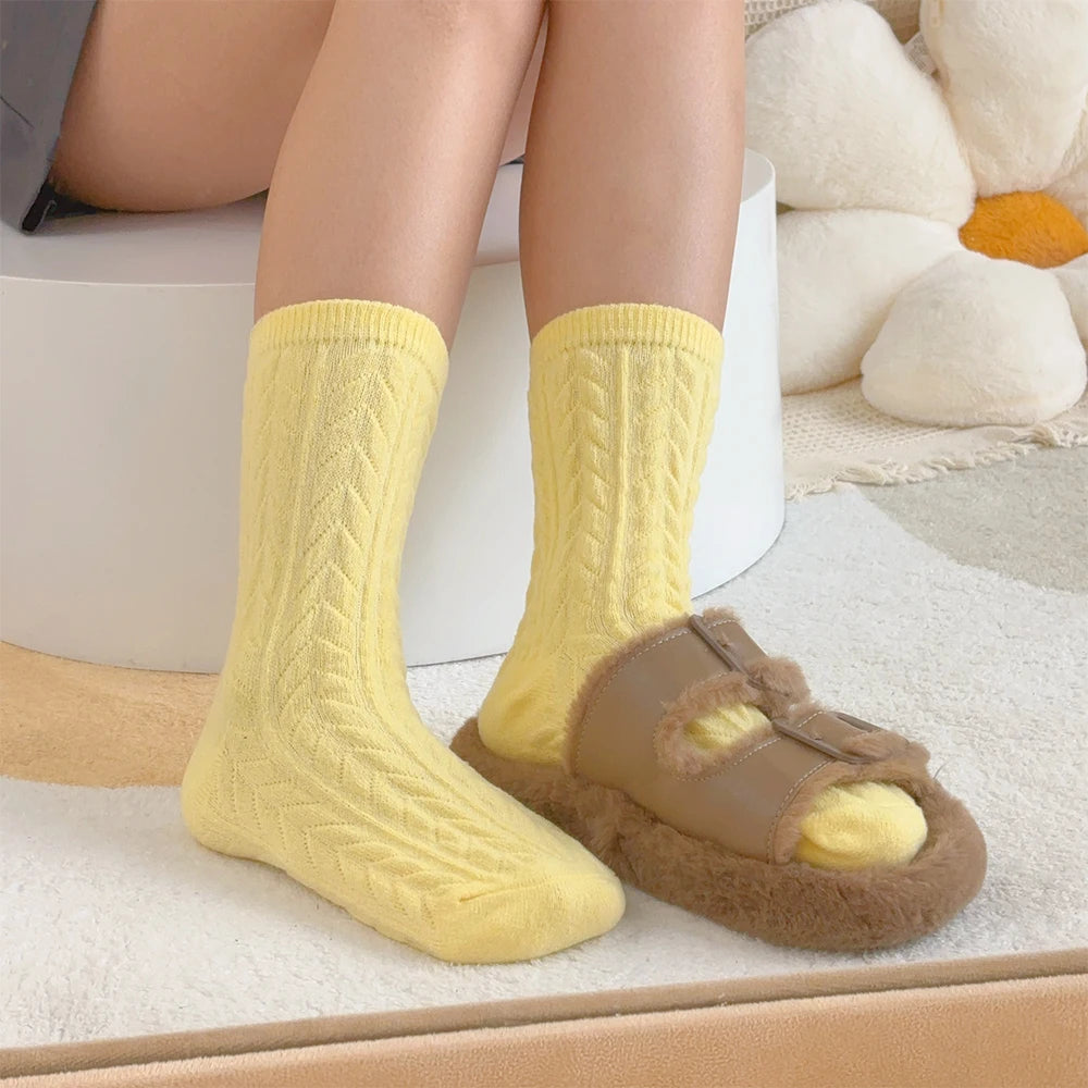 Plush Thickened Medium Tube Socks Solid Color Imitation Mink Women Men Warm Autumn Winter Socks Coral Velvet Sleep Thermal Sock