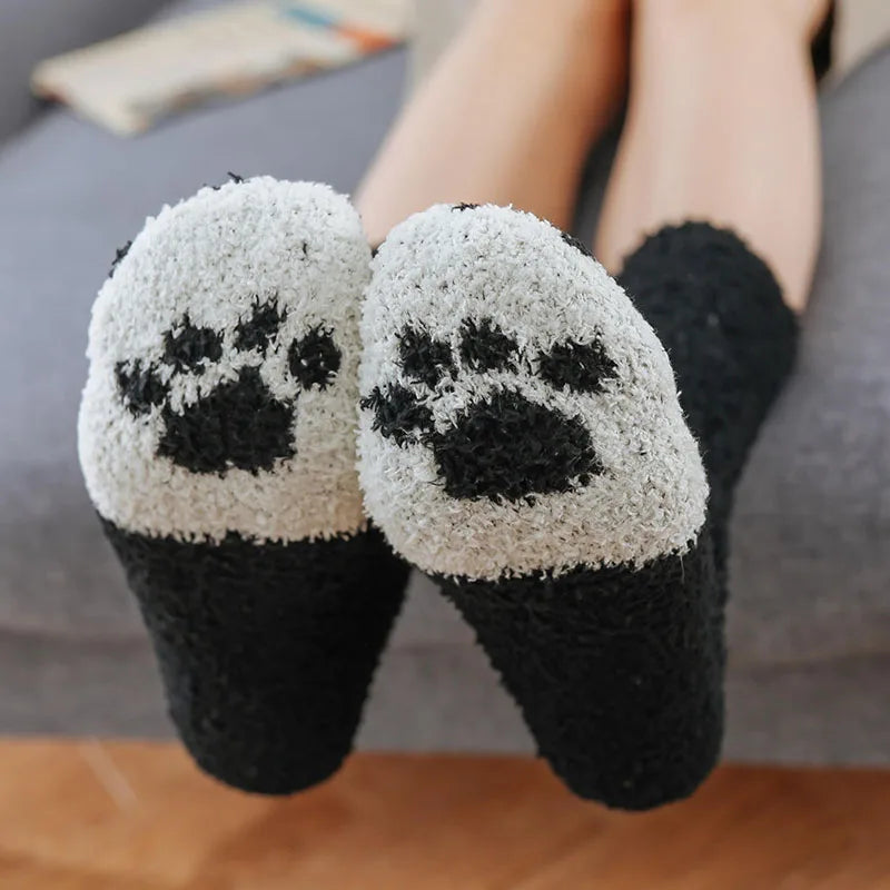 HOT 10Pairs Wholesale Plush Thickened Super Soft Lovely Cat Claw Women Socks Autumn Winter Warm Furry Sleeping Middle Tube Socks