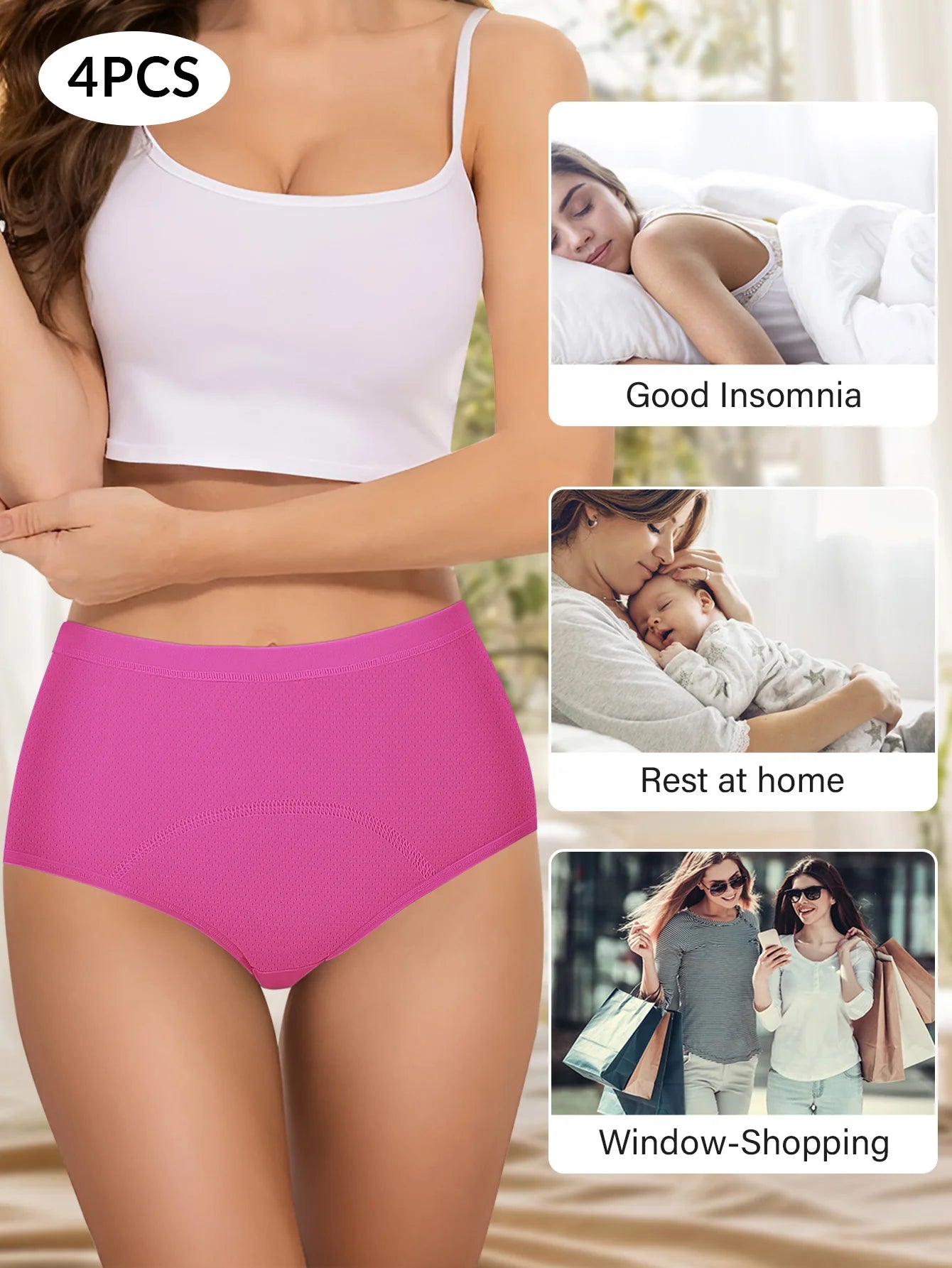 FHP Period Underwear Flow Menstrual Period Panties Leak-Proof Panty for Female Teens Girls 4 Pack