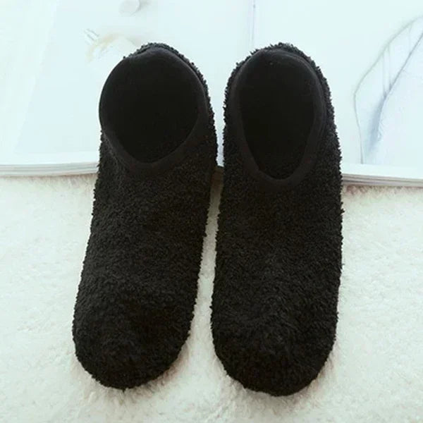Winter Breathable Non-slip Floor Socks Women Fleece Warm Socks Home Girls Plush Candy Color Footprint Ankle Indoor Slippers Sock