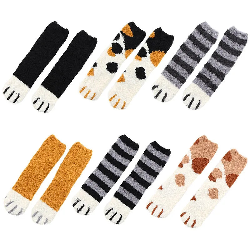 HOT 10Pairs Wholesale Plush Thickened Super Soft Lovely Cat Claw Women Socks Autumn Winter Warm Furry Sleeping Middle Tube Socks