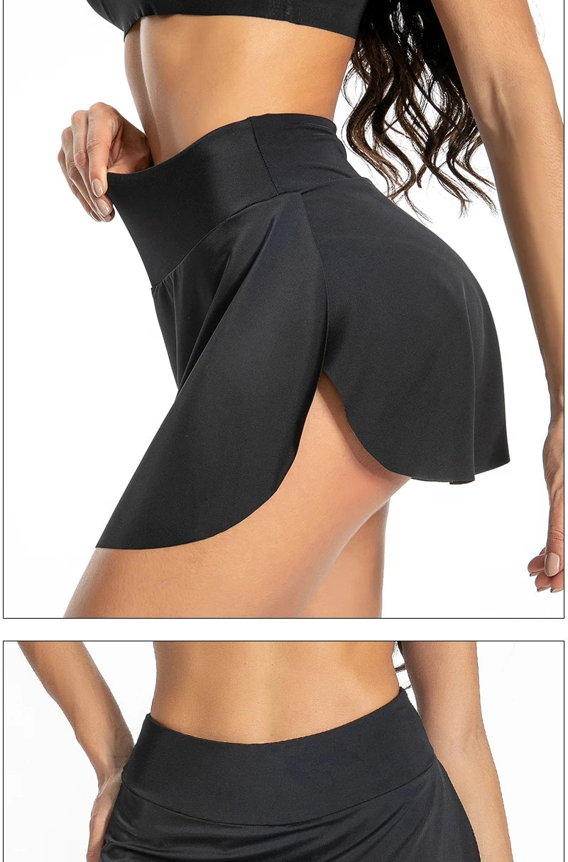 FHP Women Period Swimming Skirt With Safety Panty Swimwear High Waisted Black Bikini Bottom Vintage Skirt Tankini Swimming Dresses