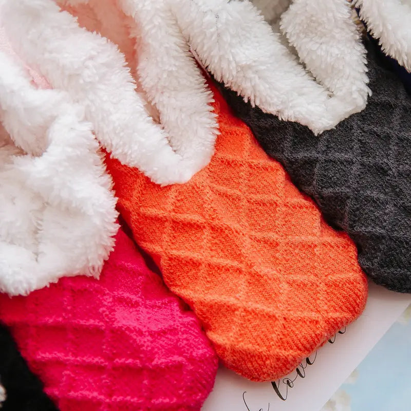 Winter Breathable Non-slip Floor Socks Women Fleece Warm Socks Home Girls Plush Candy Color Footprint Ankle Indoor Slippers Sock
