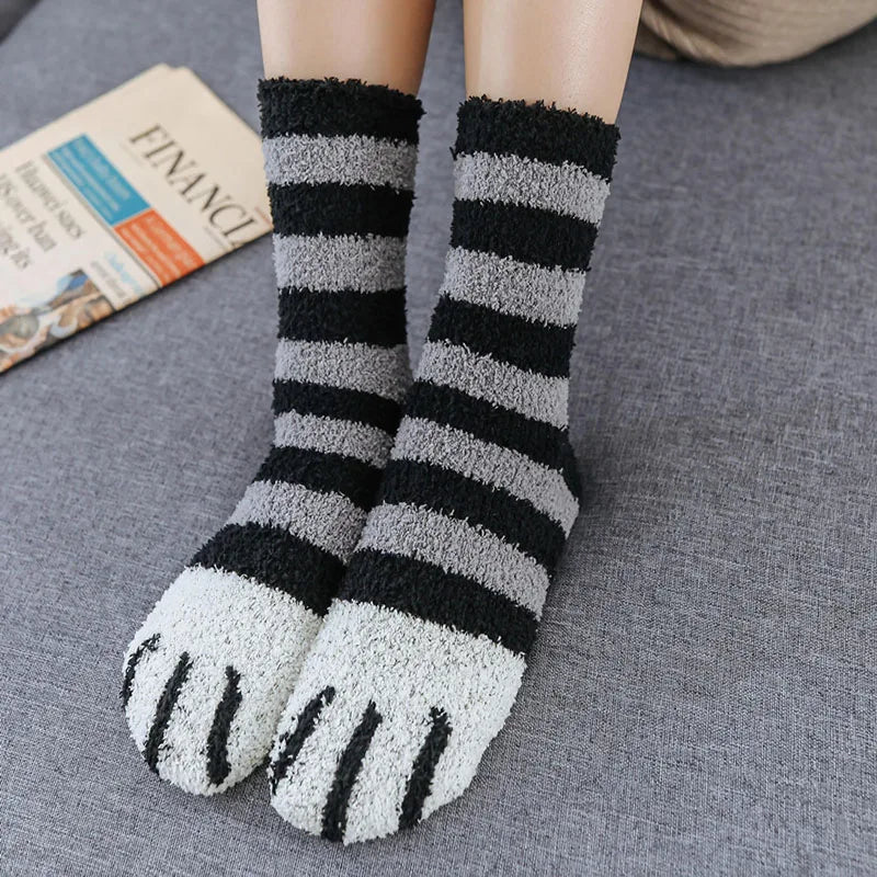 HOT 10Pairs Wholesale Plush Thickened Super Soft Lovely Cat Claw Women Socks Autumn Winter Warm Furry Sleeping Middle Tube Socks