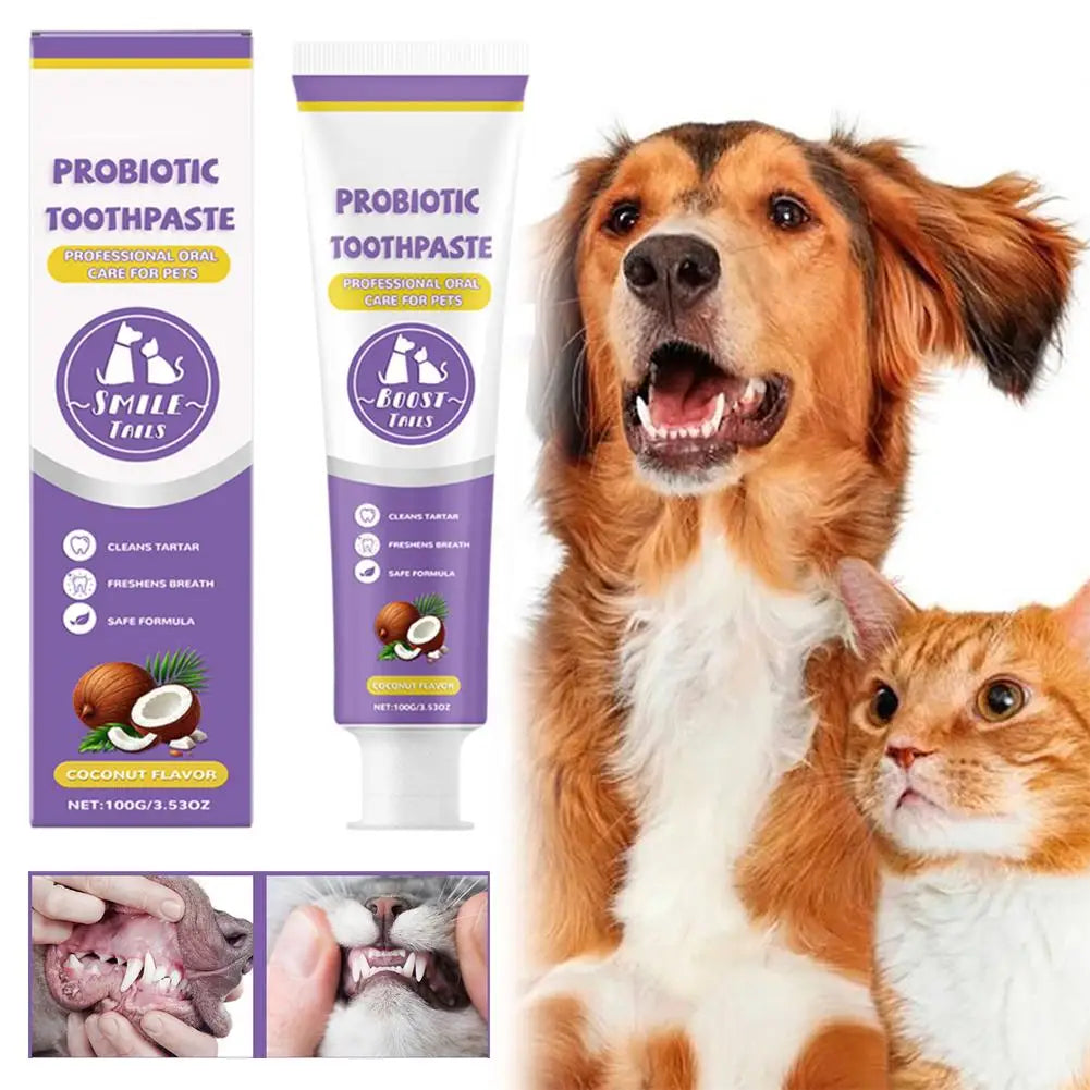 100g Pet Teeth Cleaning Toothpaste For Dog Cat Safe Effective Tartar Remover Breath Freshener Probiotic Paste With Coconut