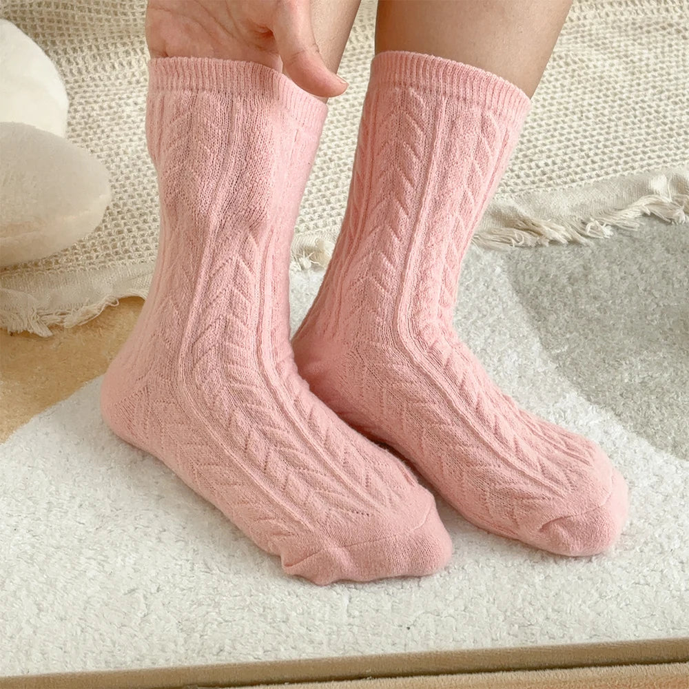 Plush Thickened Medium Tube Socks Solid Color Imitation Mink Women Men Warm Autumn Winter Socks Coral Velvet Sleep Thermal Sock