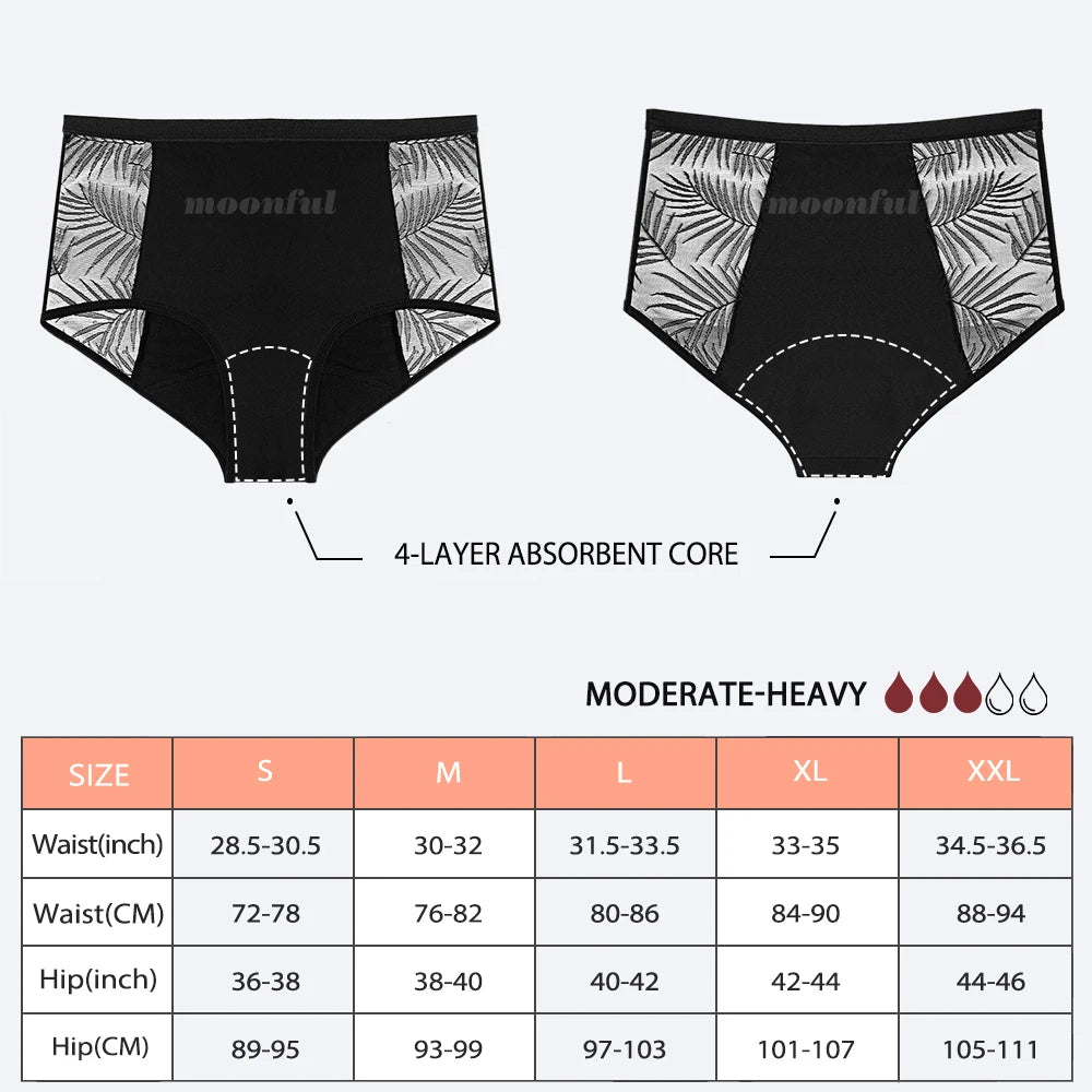 FHP High Waist Period Underwear Lace Mesh Menstrual Panties Women Menstrual Cycle Absorbent Underwear Girl Panties for Monthly
