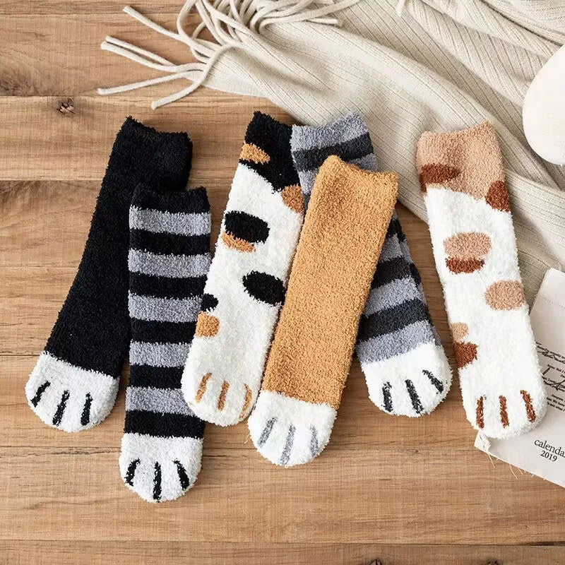 HOT 10Pairs Wholesale Plush Thickened Super Soft Lovely Cat Claw Women Socks Autumn Winter Warm Furry Sleeping Middle Tube Socks