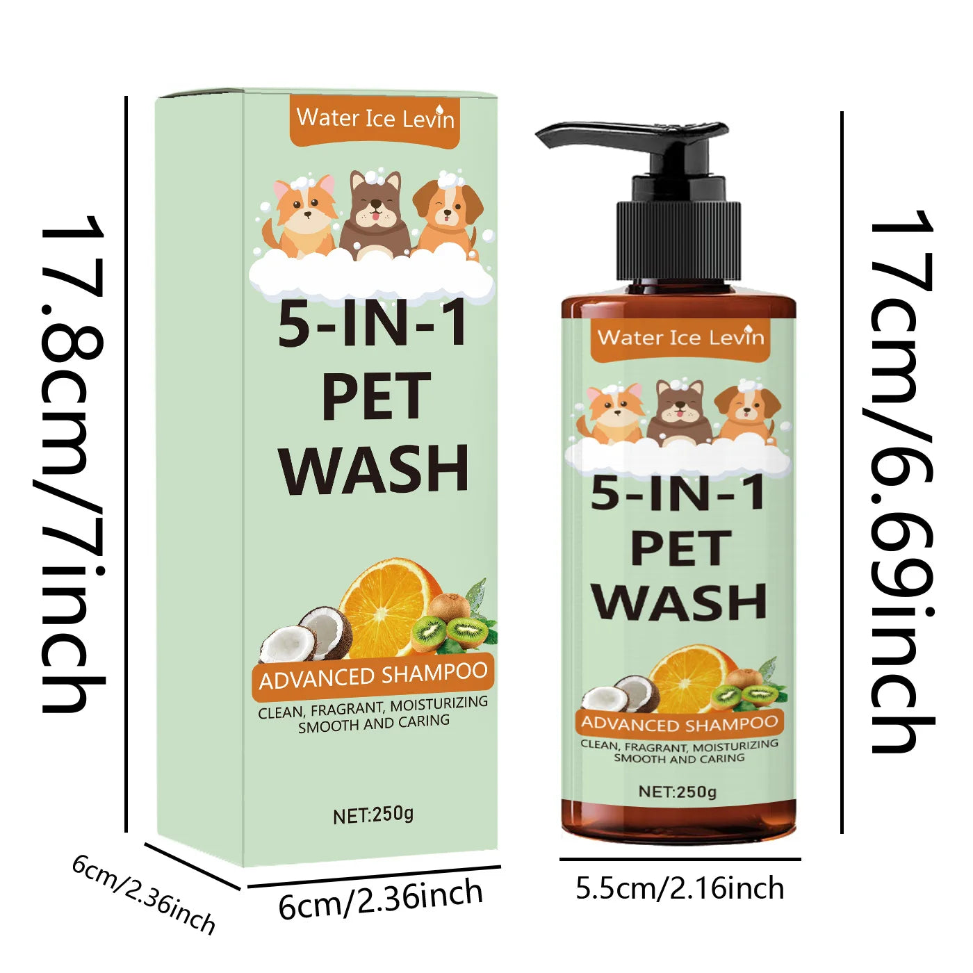 5-in-1 Natural Coconut Pet 3-in-1 Shampoo and Conditioner and Shower Gel, Gentle Cleansing, Soothing Skin, Creating Hair Gloss, Safe and Healthy, Suitable for Cats and Dogs