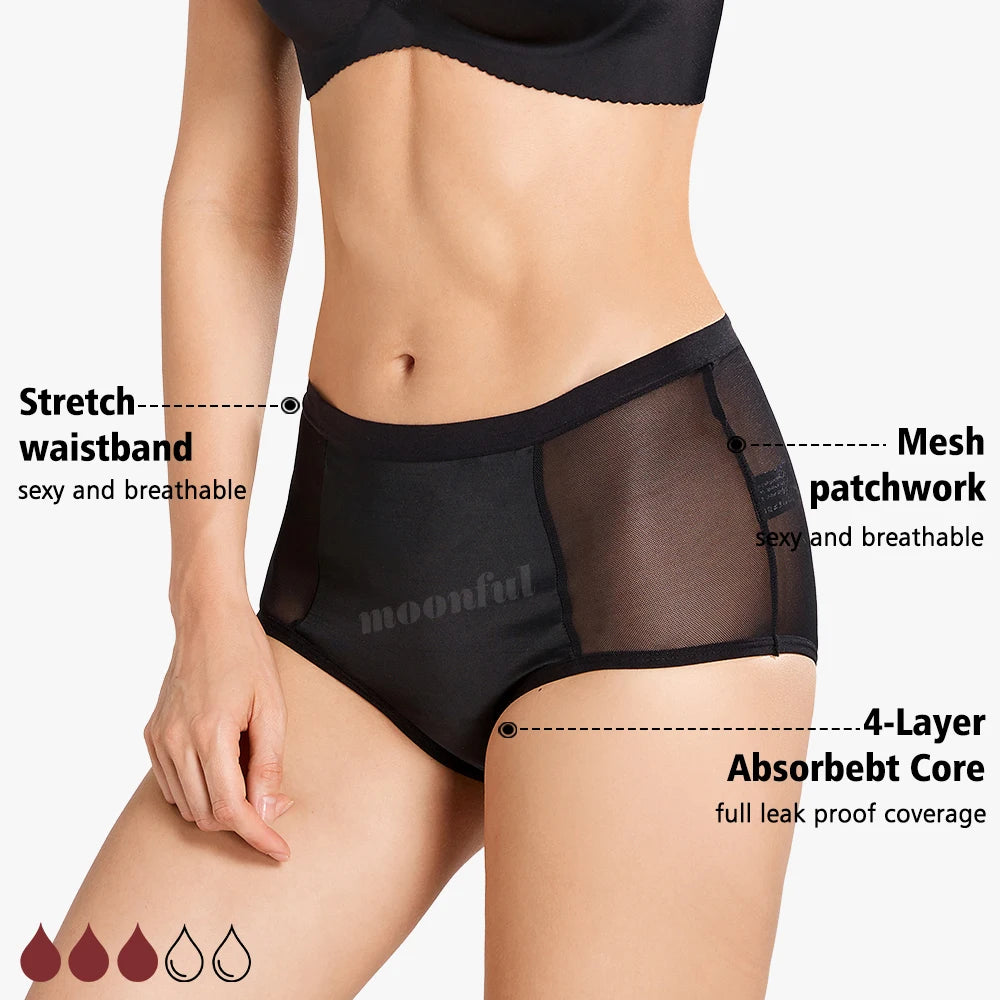 FHP High Waist Period Underwear Lace Mesh Menstrual Panties Women Menstrual Cycle Absorbent Underwear Girl Panties for Monthly