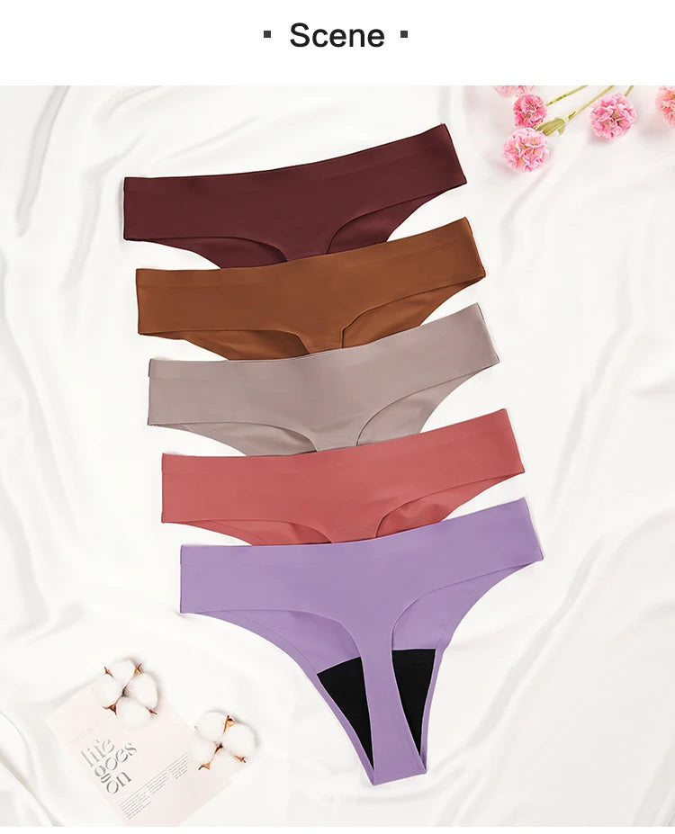New Design Seamless Low Waist Leak Proof 4 Layer Menstrual Panties Washable Light Flow Period Panties For Women Thong
