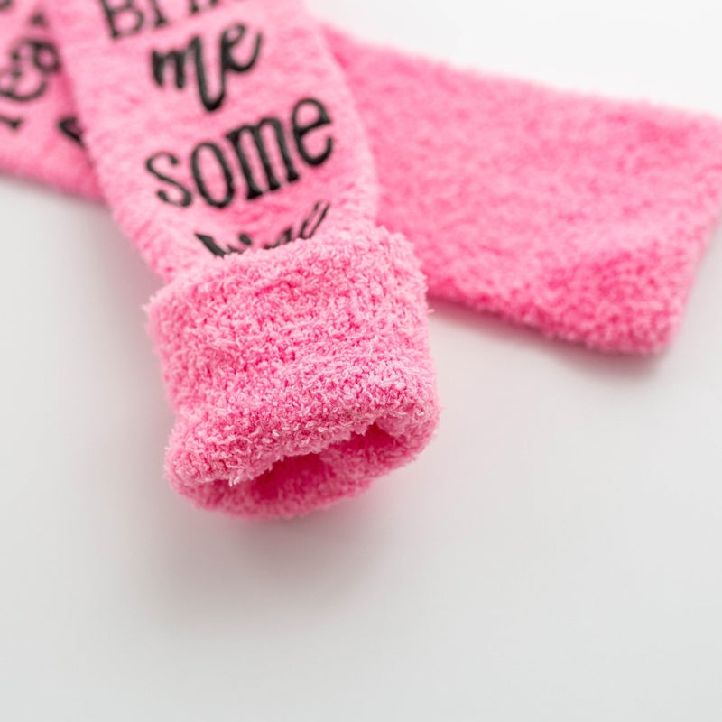 Women Winter Fuzzy Plush Slipper Crew Socks If You Can Read This Bring Me Some Wine Phrase Warm Hosiery Funny Gifts with Cupcake