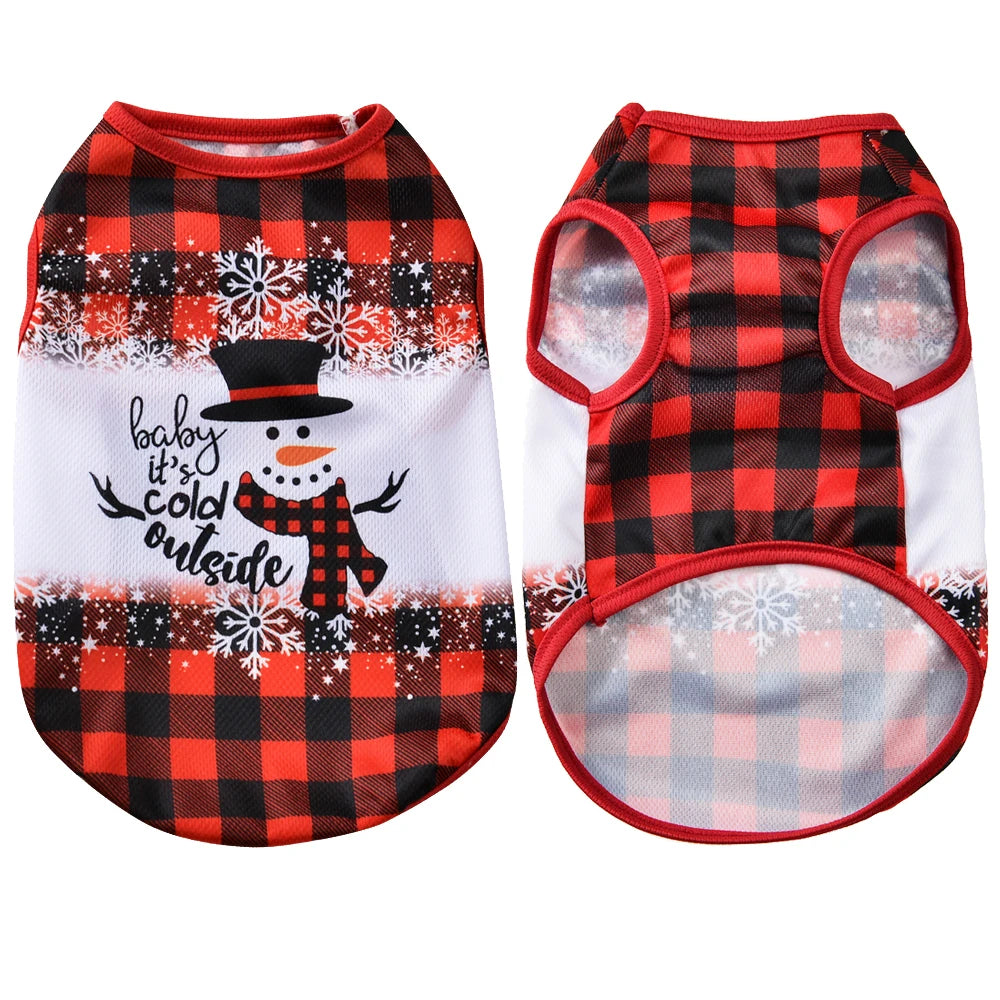 Small Dog Clothes Christmas Deer Snowman Print Puppy Vest T-shirt Pet Coat For Small Medium Dogs Cats Chihuahua Pug Costumes
