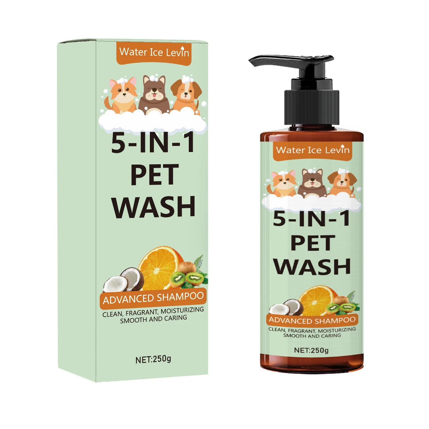 5-in-1 Natural Coconut Pet 3-in-1 Shampoo and Conditioner and Shower Gel, Gentle Cleansing, Soothing Skin, Creating Hair Gloss, Safe and Healthy, Suitable for Cats and Dogs
