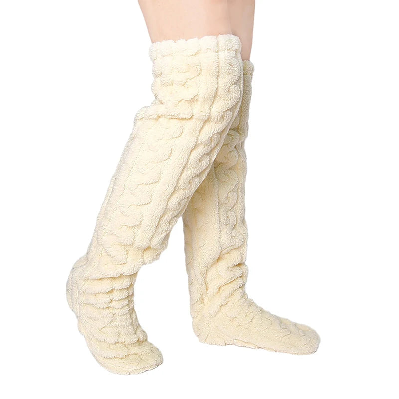 Thickened Velvet Twist Leg Warm Knee Socks High Boots Floor Shoes For Ladies Indoor Slippers