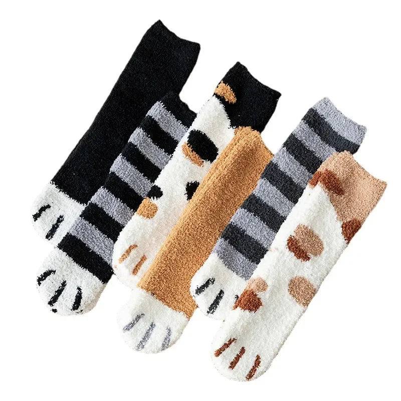 Winter Lamb Kawaii Cartoon Socks for Women Cute 3d Dog Cat Paw Pattern Fleece Warm Thicken Funny Plush Socks Sleeping socks