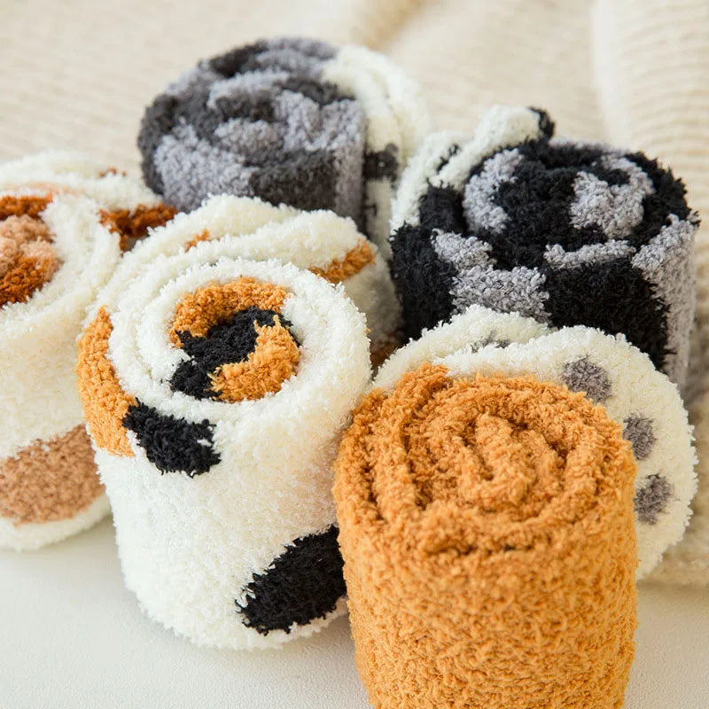 HOT 10Pairs Wholesale Plush Thickened Super Soft Lovely Cat Claw Women Socks Autumn Winter Warm Furry Sleeping Middle Tube Socks