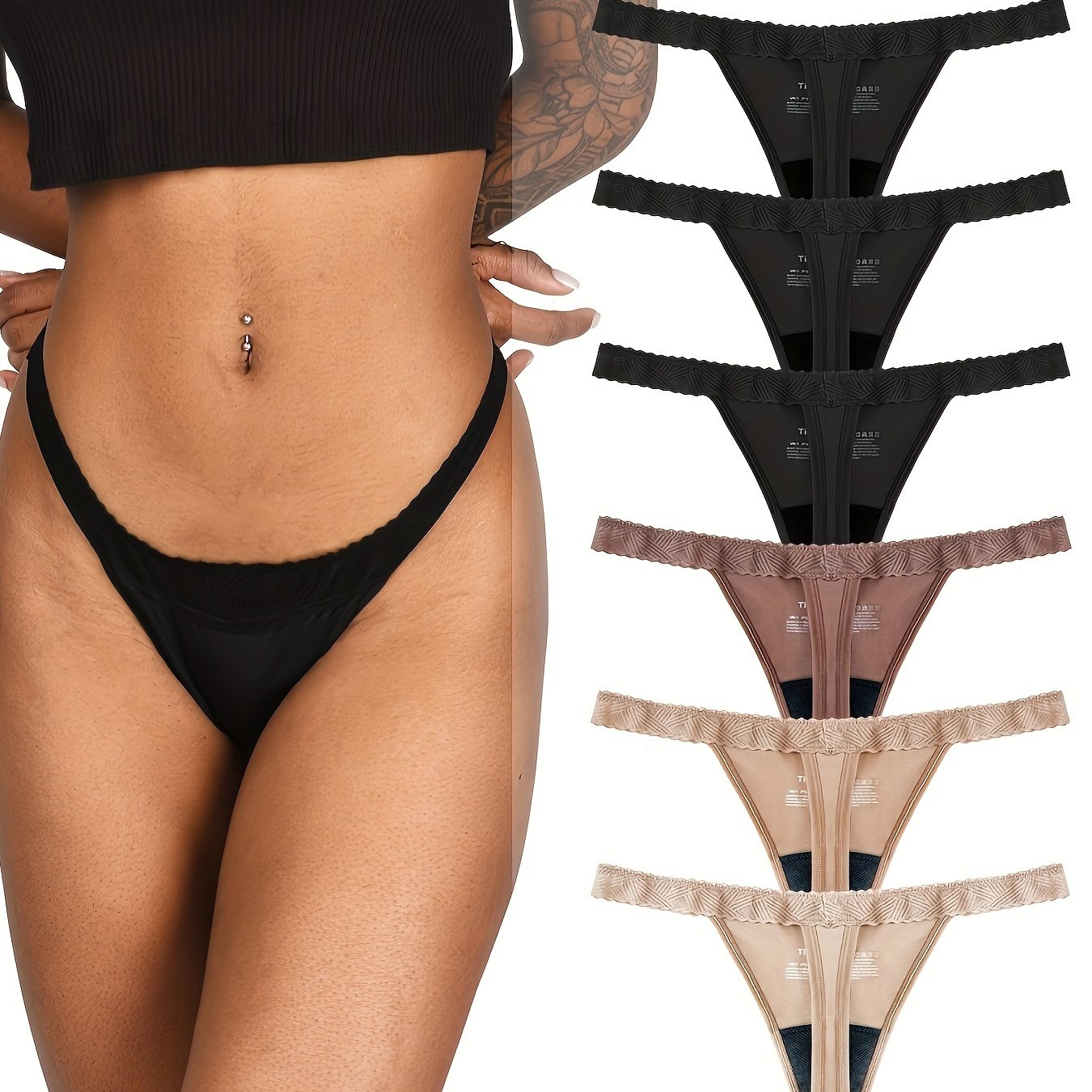 FHP 6 Pack Period Thong Underwear Lace Period Panties Light Absorbency Seamless Leakproof Underwear for Women