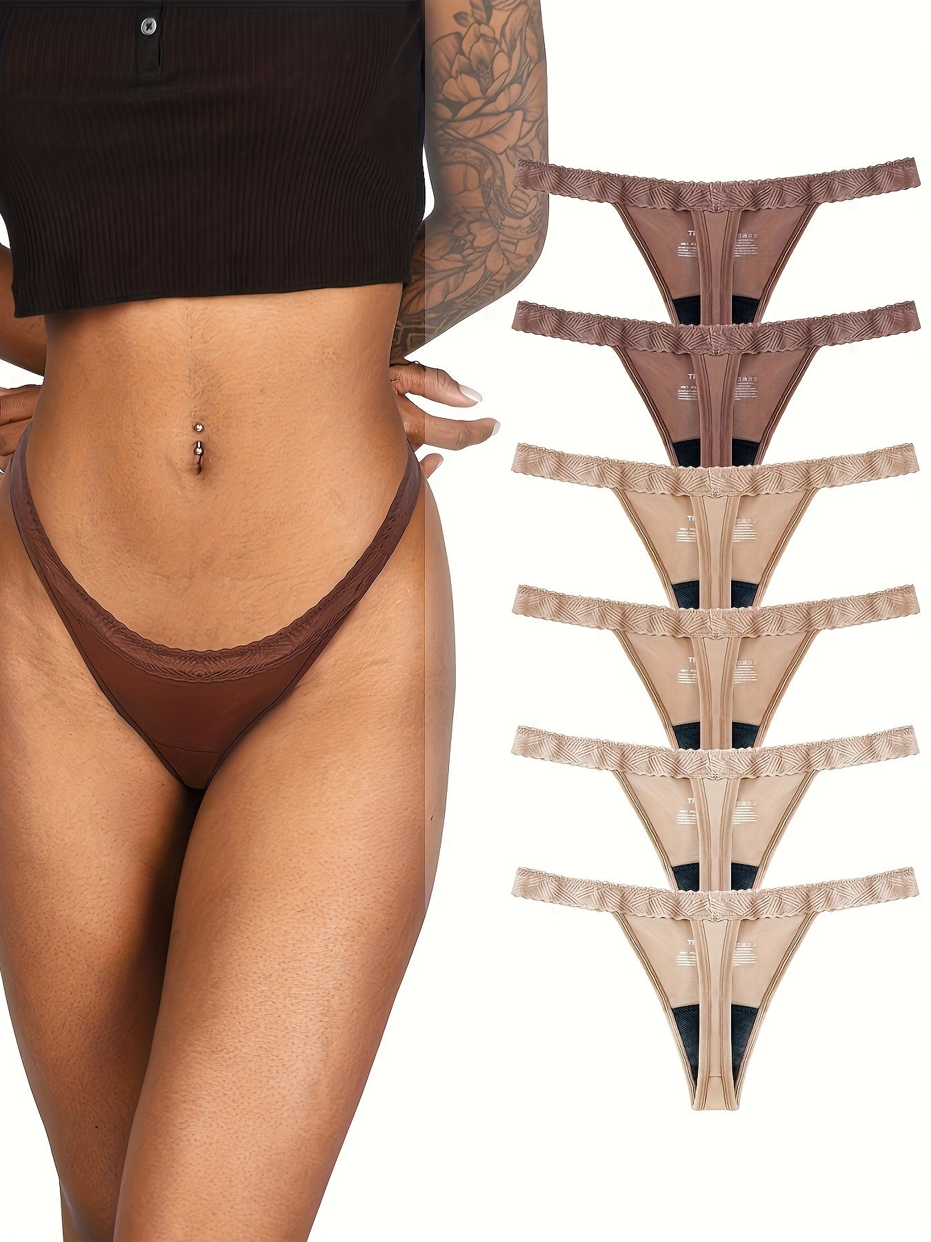 FHP 6 Pack Period Thong Underwear Lace Period Panties Light Absorbency Seamless Leakproof Underwear for Women