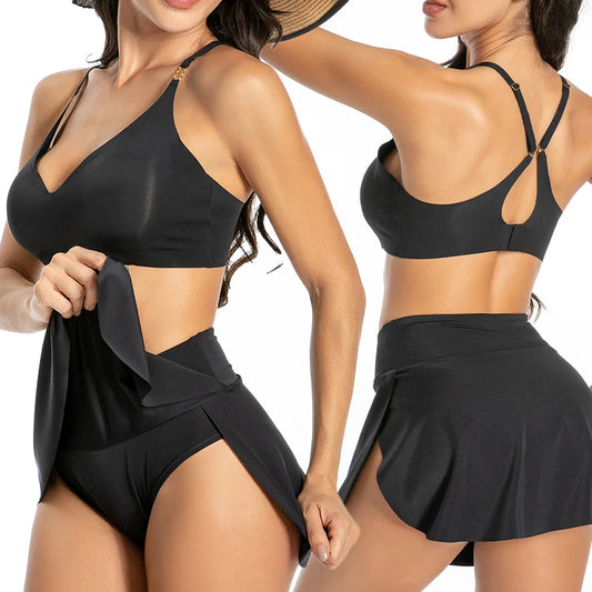 FHP Women Period Swimming Skirt With Safety Panty Swimwear High Waisted Black Bikini Bottom Vintage Skirt Tankini Swimming Dresses