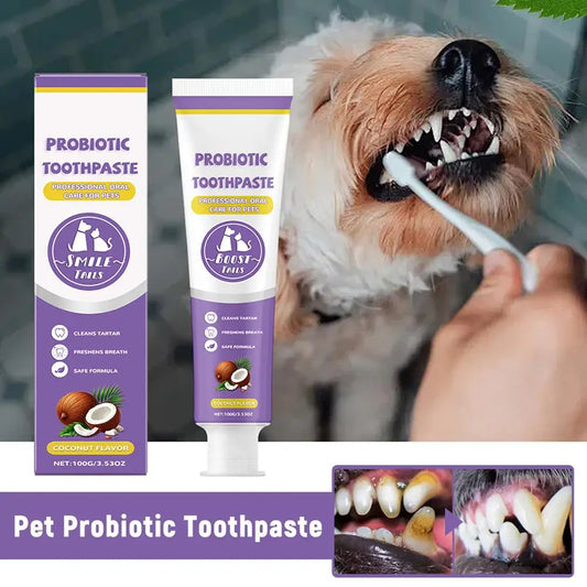 100g Pet Teeth Cleaning Toothpaste For Dog Cat Safe Effective Tartar Remover Breath Freshener Probiotic Paste With Coconut