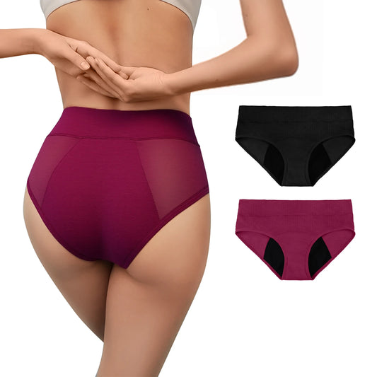FHP 2-Pack Period Underwear for Women & Teens, Leakproof Menstrual Panties, Bamboo Viscose Briefs, Breathable & Comfortable
