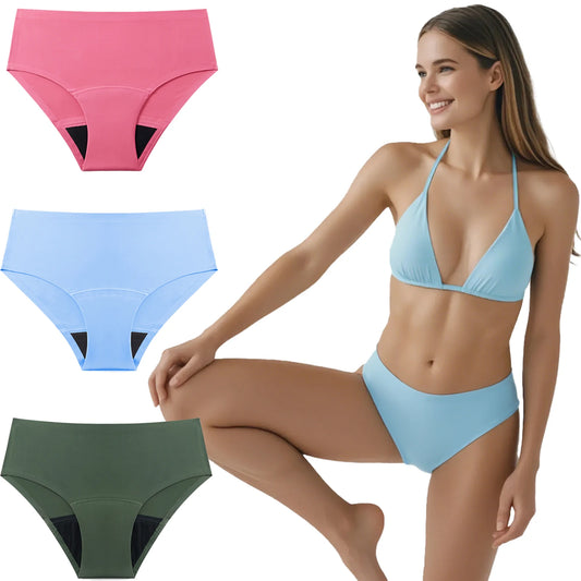 FHP 3-Pack Seamless Period Underwear for Women, Leakproof Bikini Panties with Cotton Gusset, Heavy Flow Menstrual Protection