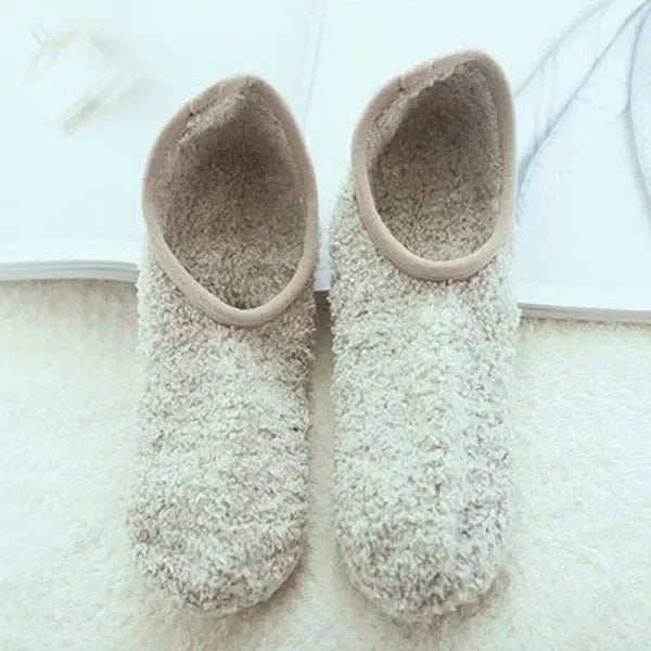 Winter Breathable Non-slip Floor Socks Women Fleece Warm Socks Home Girls Plush Candy Color Footprint Ankle Indoor Slippers Sock