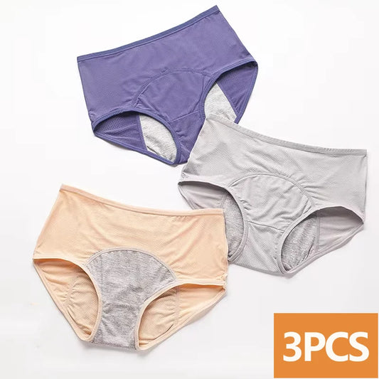 FHP 3pcs/Set Leak Proof Menstrual Panties Women Period Underwear Sexy Pants Physiological Underwear Plus Size Waterproof Briefs