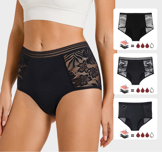 FHP High Waist Period Underwear Lace Mesh Menstrual Panties Women Menstrual Cycle Absorbent Underwear Girl Panties for Monthly