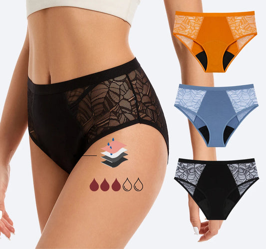 FHP Moonful Women's Menstrual Panties High Waist Leak Proof 4 Layer Breathable Lace Period Underwear Girls Absorbent Brief