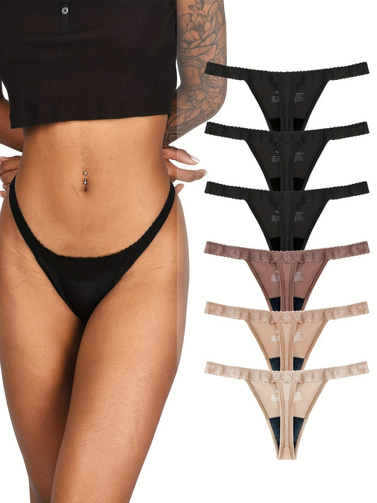 FHP 6 Pack Period Thong Underwear Lace Period Panties Light Absorbency Seamless Leakproof Underwear for Women